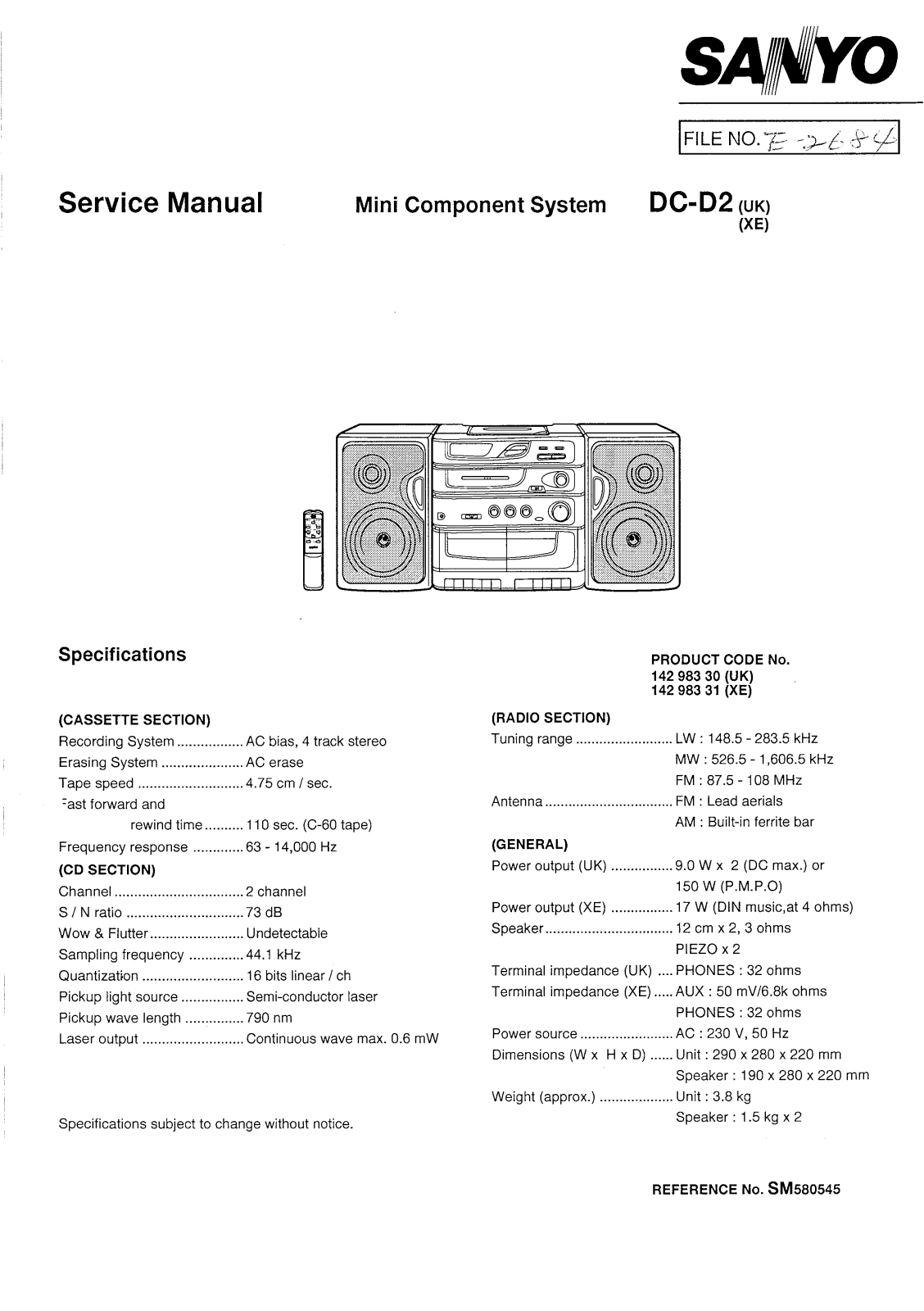 Sanyo DCD-2 Service manual