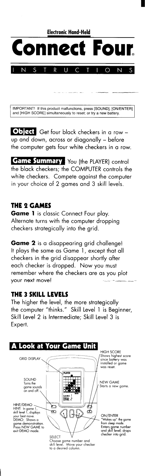 Hasbro Handheld Connect Four User Manual