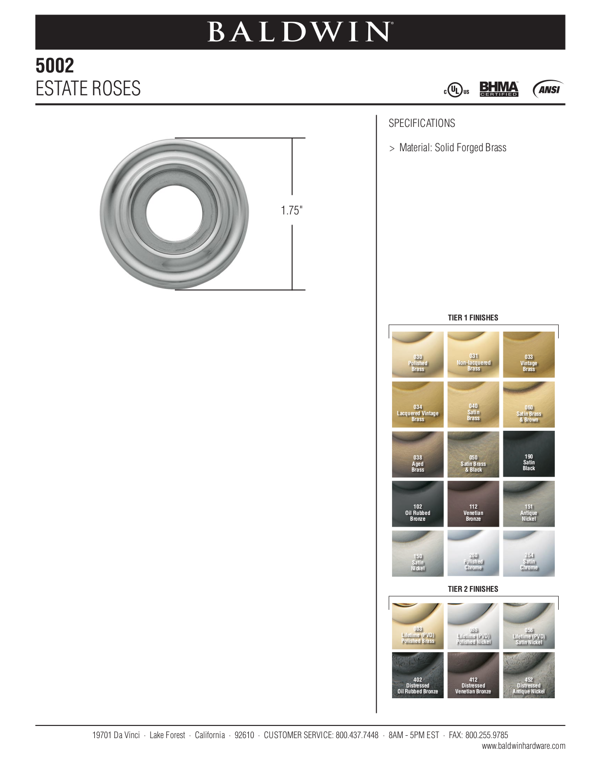 Baldwin 5002 Estate Rose User Manual