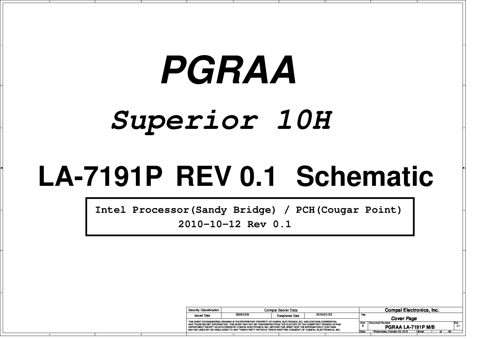 Compal LA-7191P PGRAA Superior 10RH, Qosmio X750, Qosmio X755 Schematic
