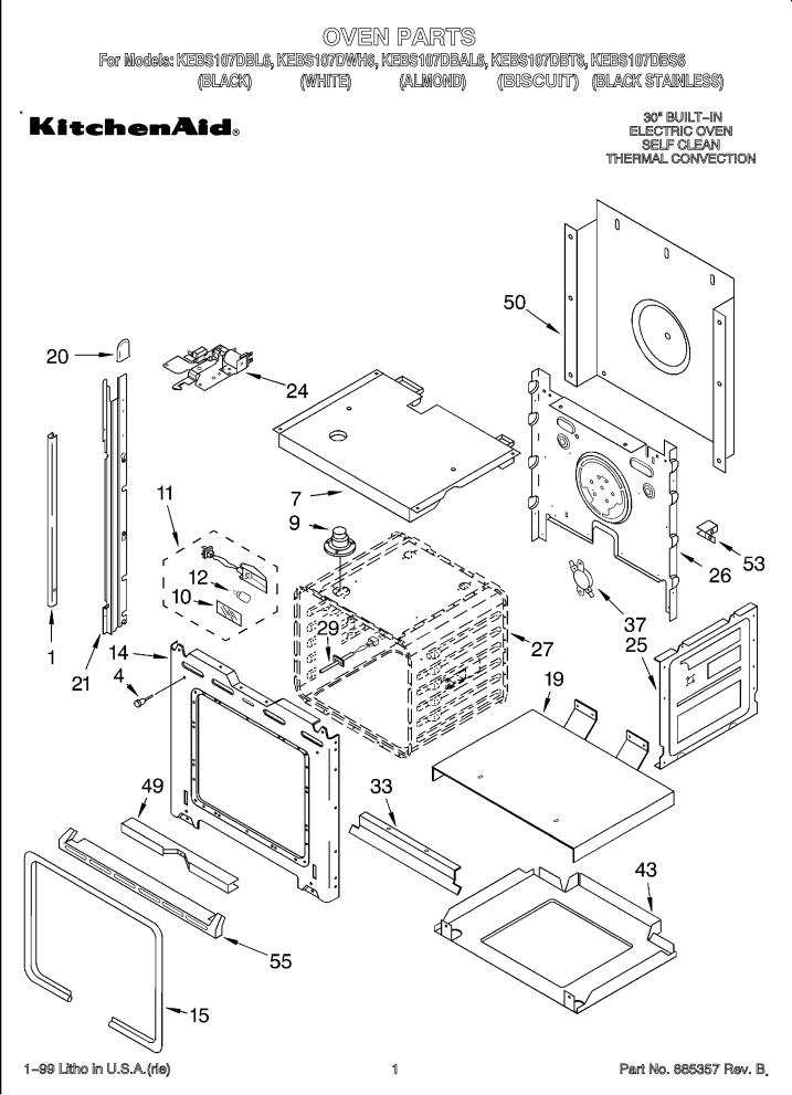 KitchenAid KEBS107DWH6 Parts List