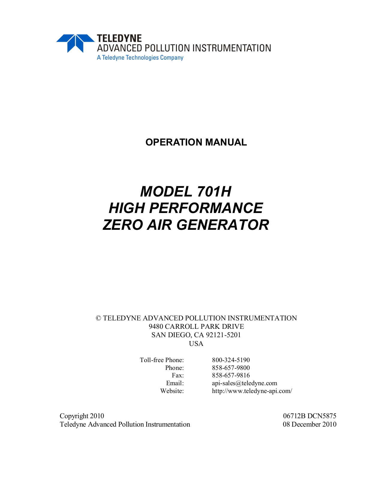 Teledyne 701H User Manual