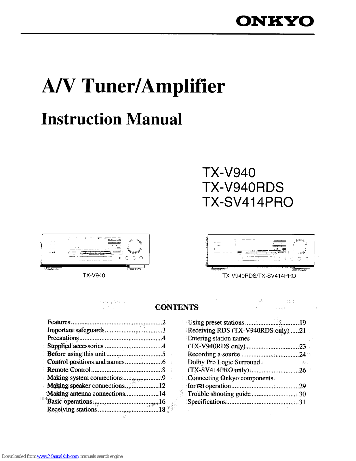 Onkyo TX-SV414, TX-V940, TX-SV414PRO, TX-V940RDS Instruction Manual