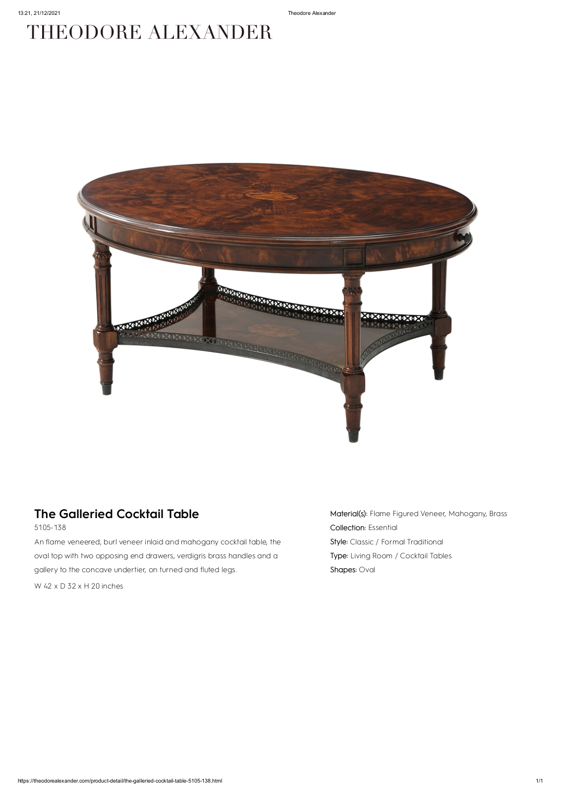 Theodore Alexander FPLJ1245 Specifications - ManualMachine.com
