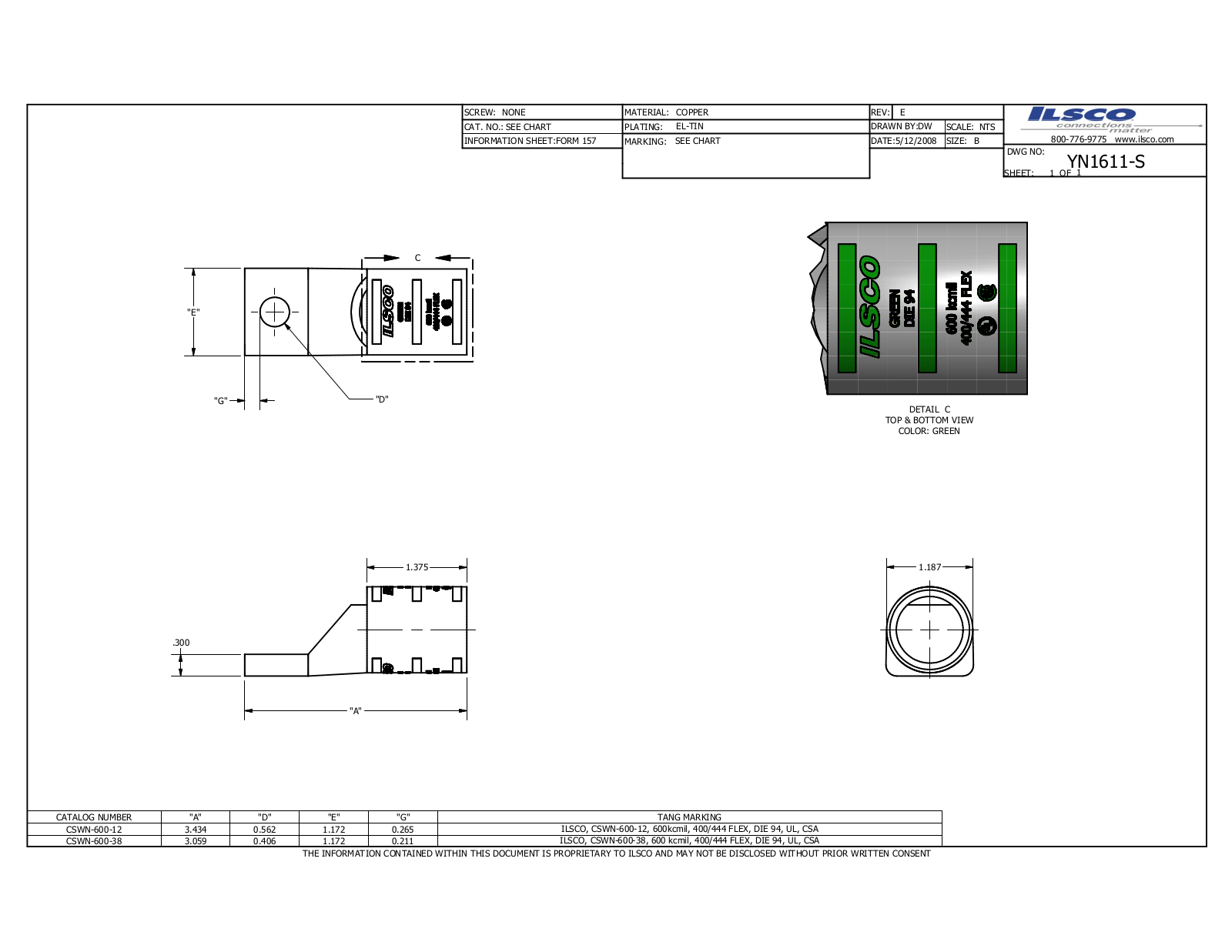 Ilsco CSWN-600-12 Data sheet