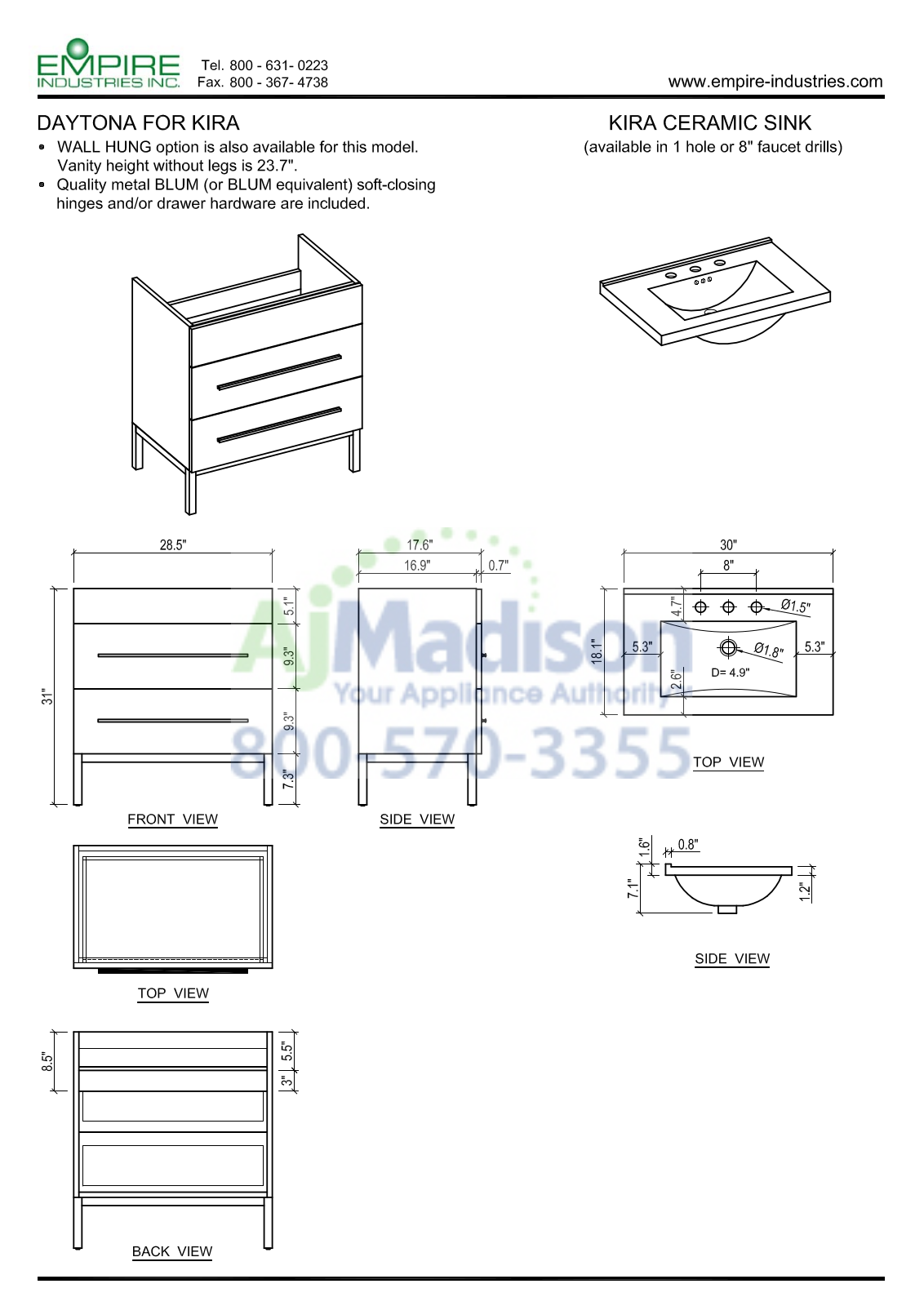 Empire Industries DS3002BNP, DK3002BGP Specs