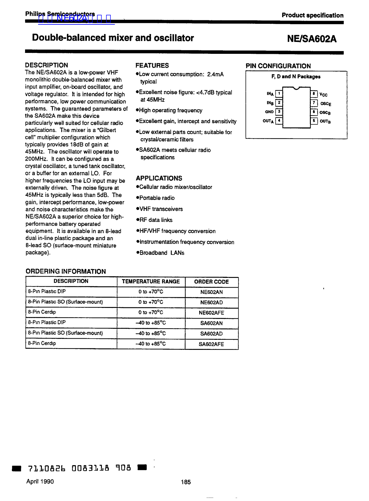 Philips NE602A, SA602A Operation Manual