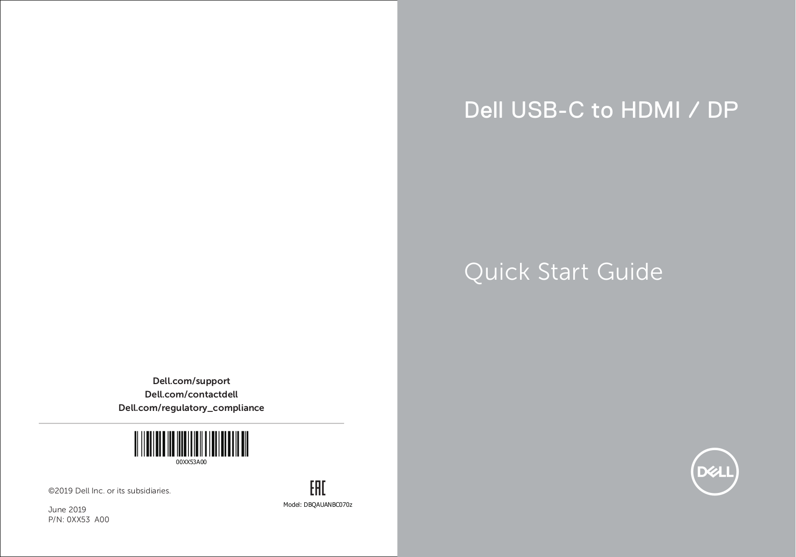 Dell USB-C to HDMI / DP Quick Start Guide