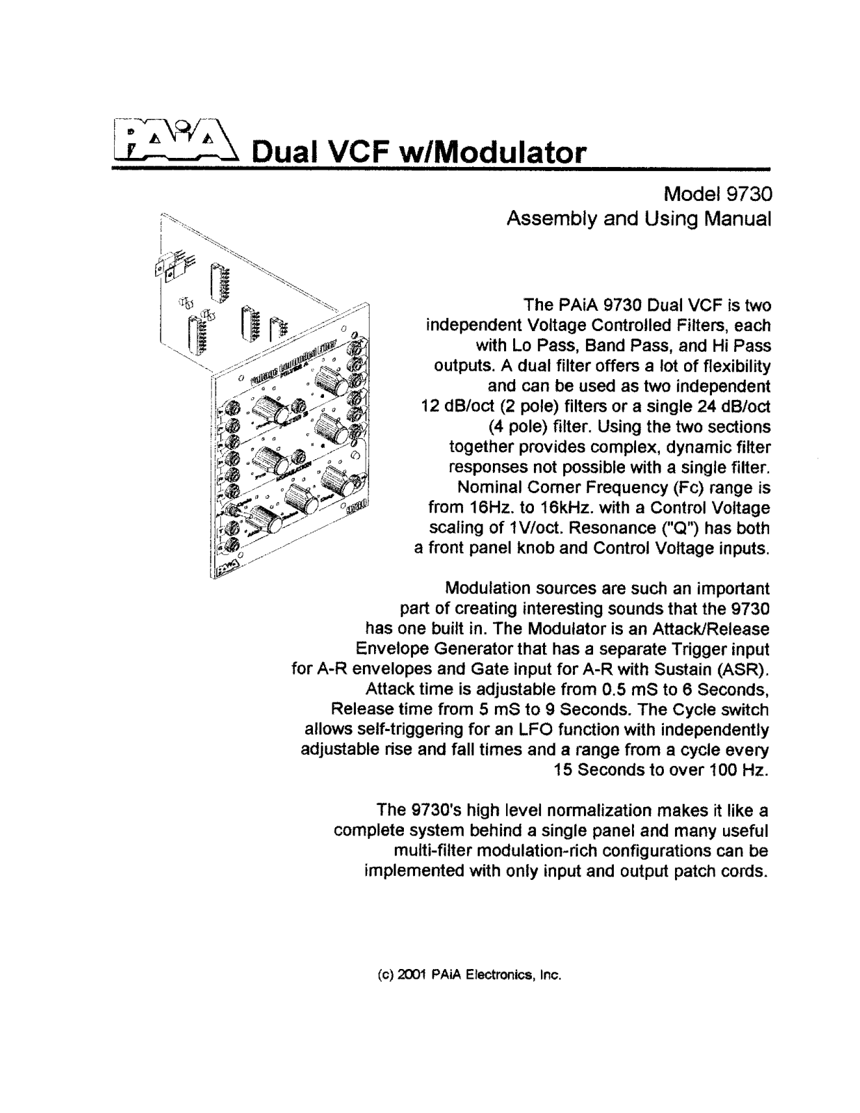 PAiA Electronics 9730 User's Manual