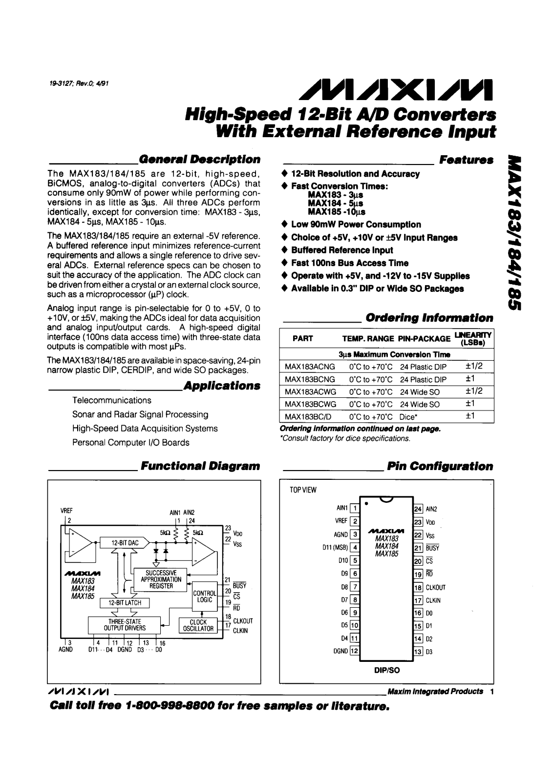 Maxim MAX18BACNG, MAX183AENG, MAX183ACWG, MAX183ACNG, MAX185BMRG Datasheet