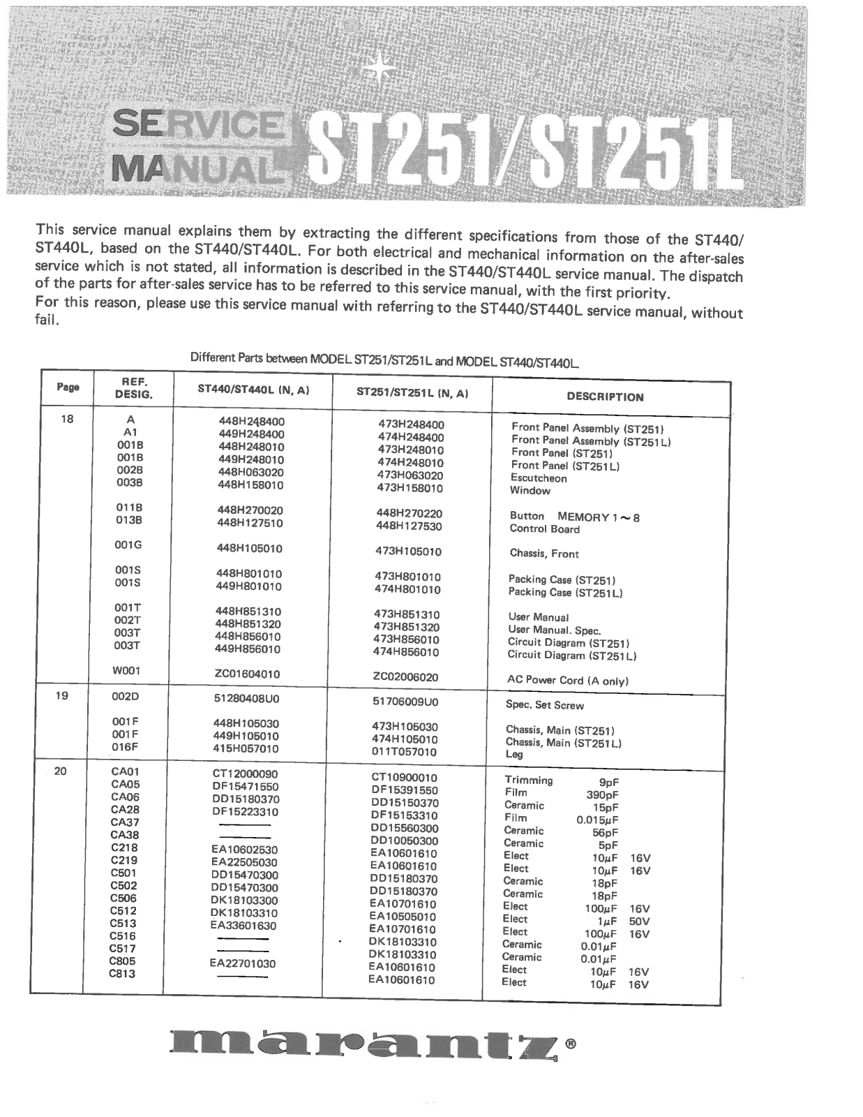 Marantz ST-251 Service Manual