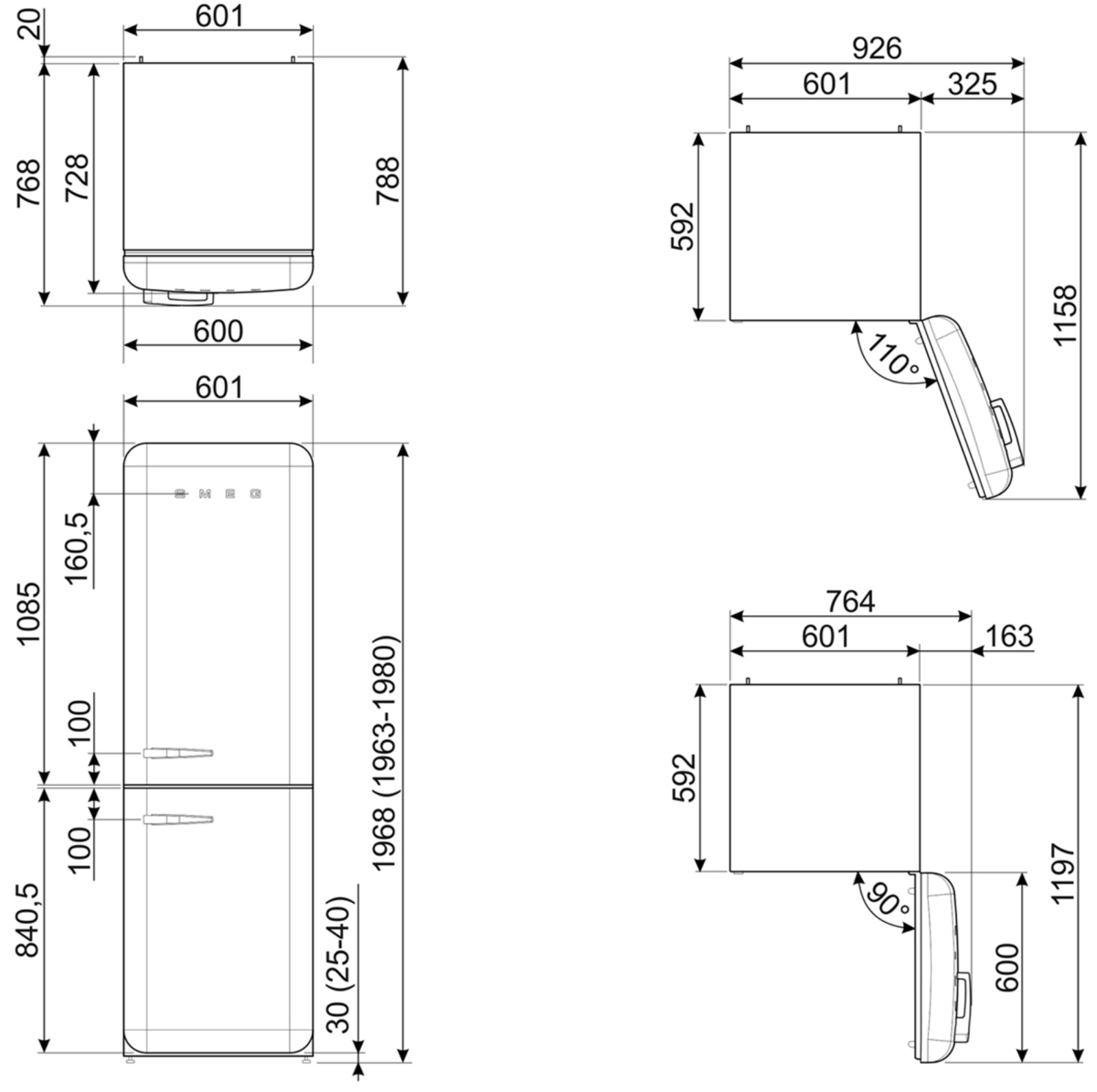 Smeg FAB32URBL3 Technical Drawing