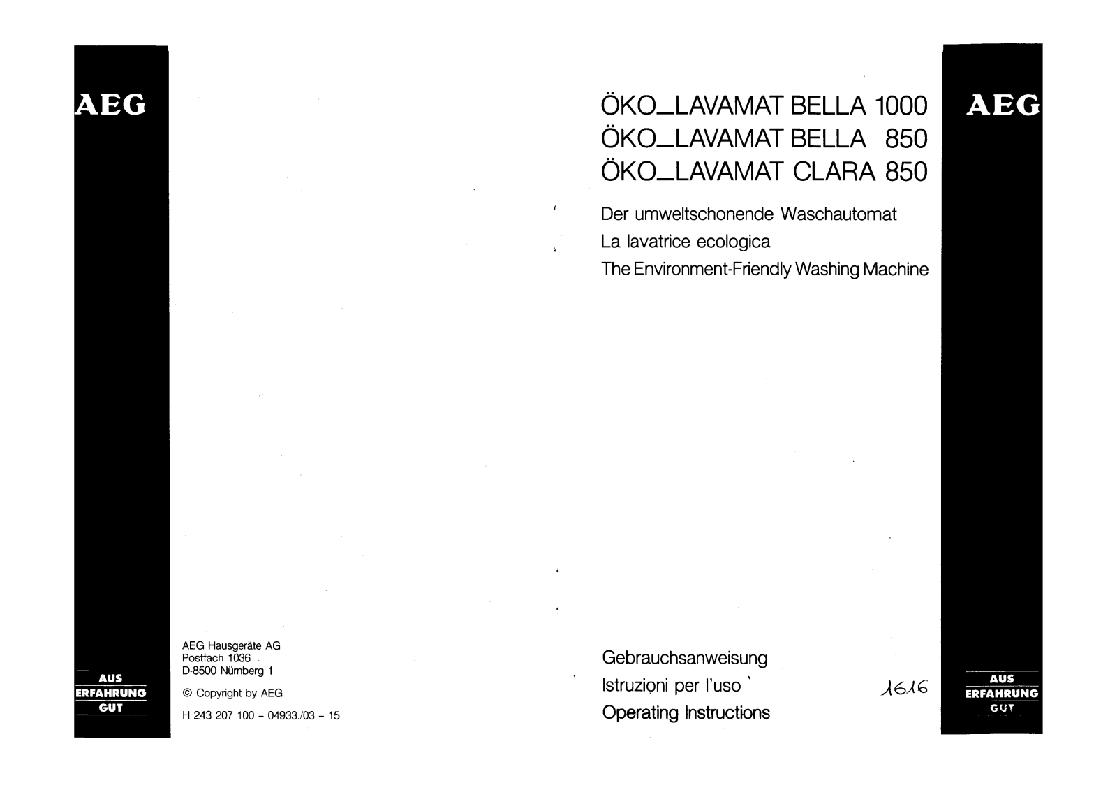 Aeg-electrolux LAVBELLA 1000, LAVBELLA 850 W Manual