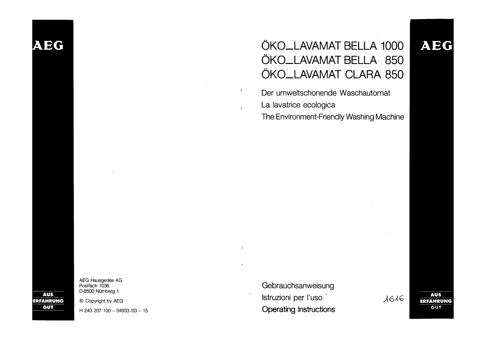 Aeg-electrolux LAVBELLA 1000, LAVBELLA 850 W User Manual