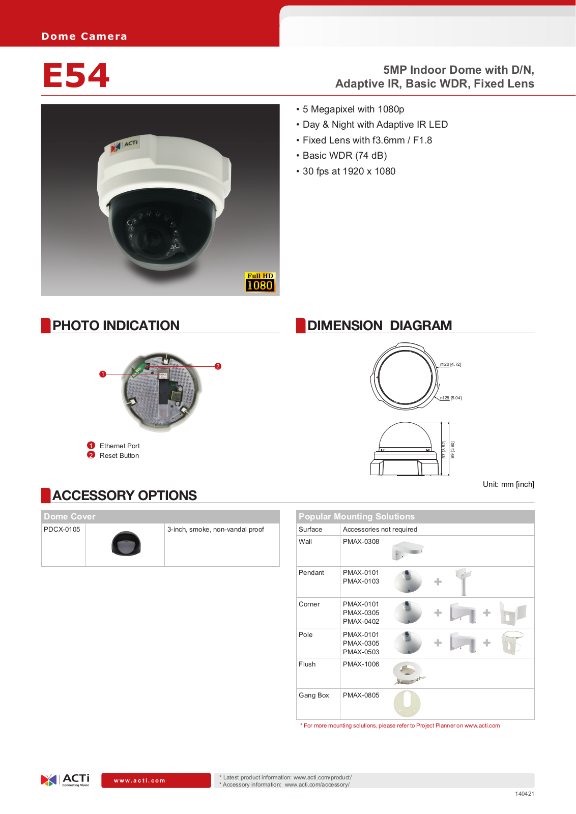 ACTi E54 Specsheet