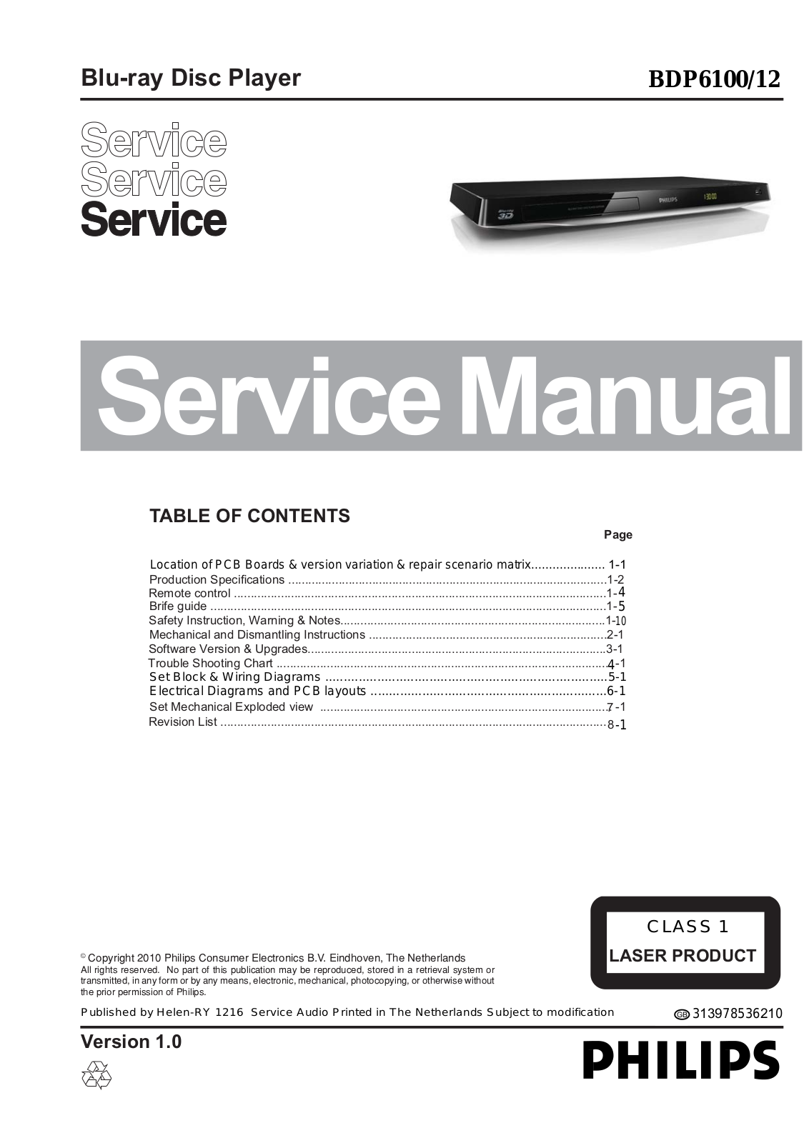 Philips BDP-6100 Service Manual