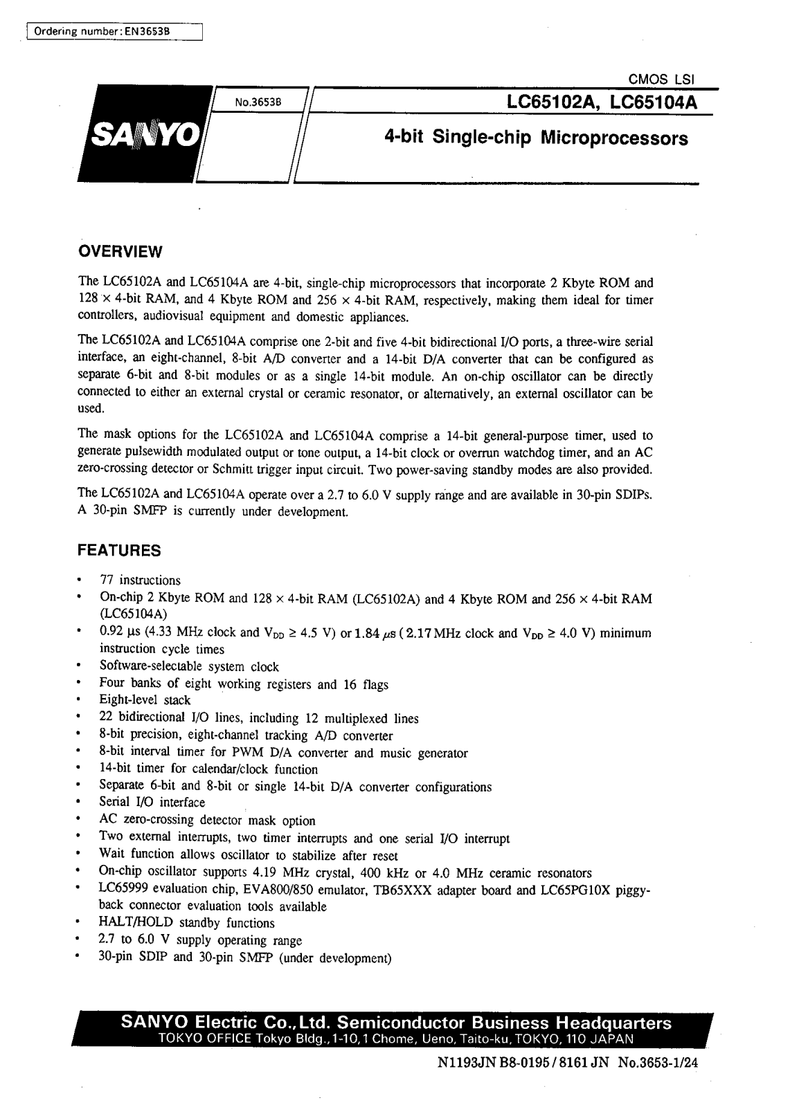 SANYO LC65102A, LC65104A Datasheet