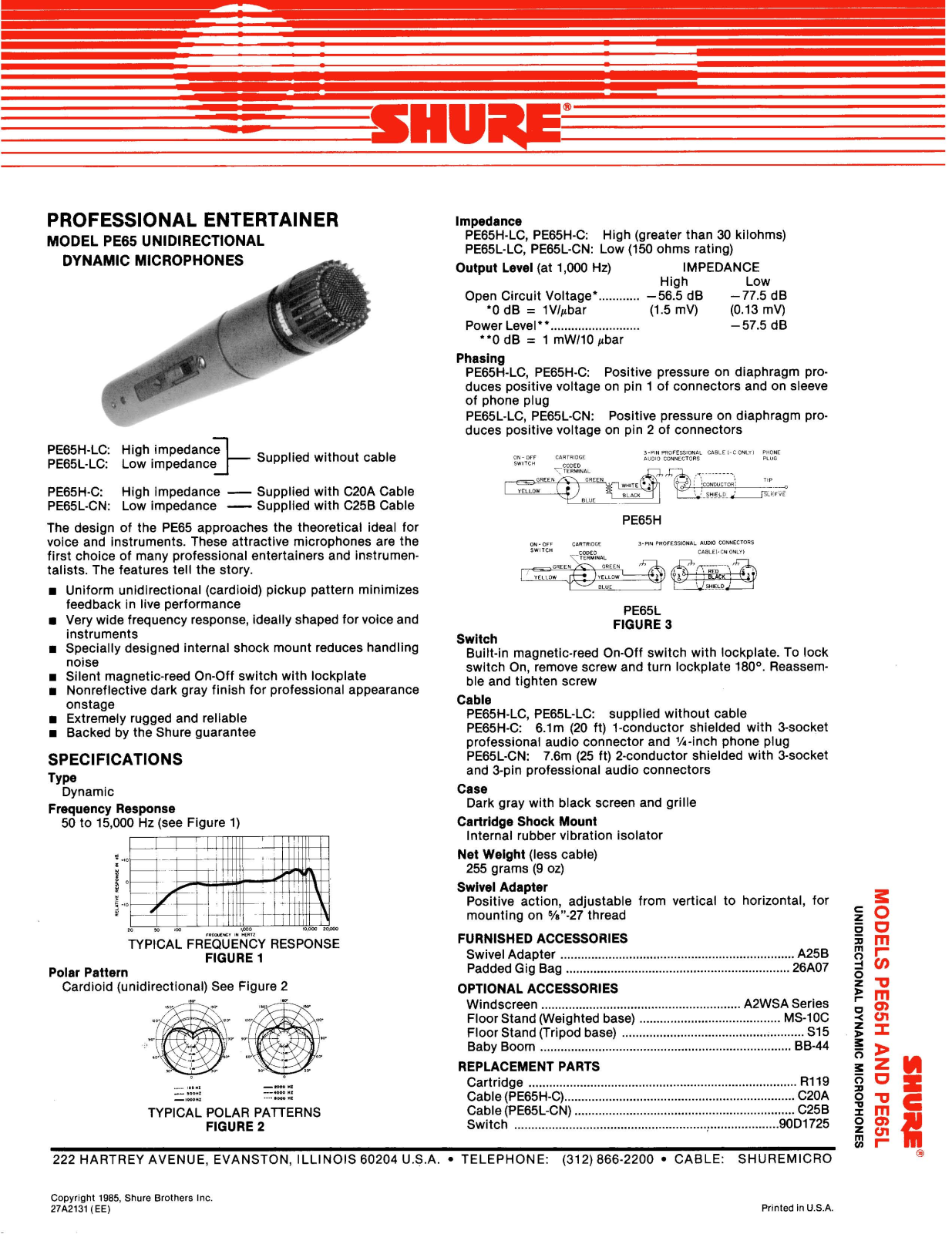 Shure PE65H-LC, PE65H-C, PE65L-LC, PE65L-CN User Guide - ManualMachine.com