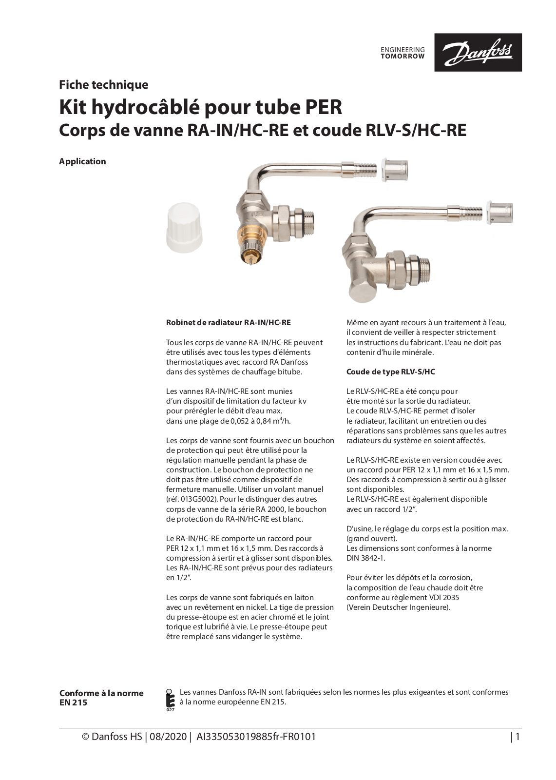 Danfoss RA-IN/HC-RE, RLV-S/HC-RE Data sheet