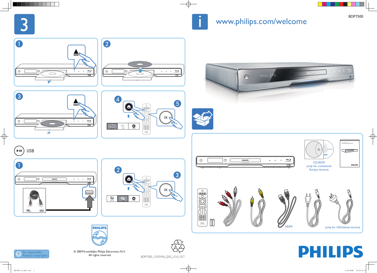 Philips BDP7500BL, BDP7500SL Quick Start Guide