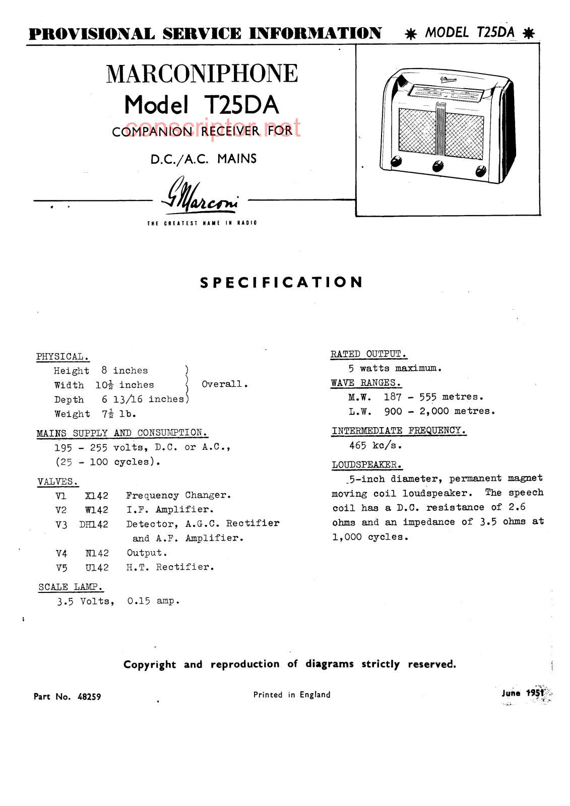 MARCONIPHONE T25DA Service manual