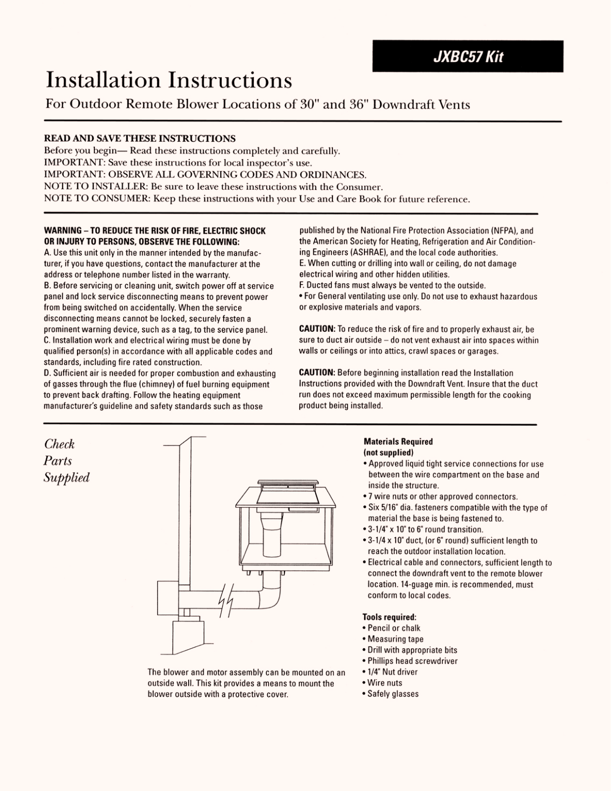 GE JXBC57 Installation Instructions