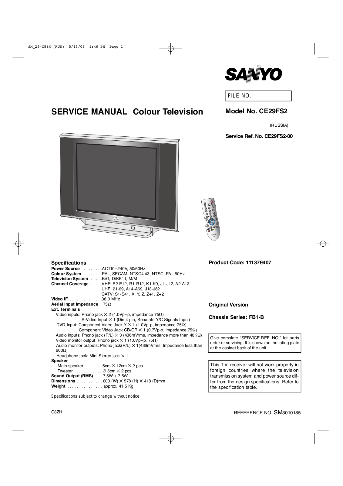 Sanyo CE29FS2 Schematic