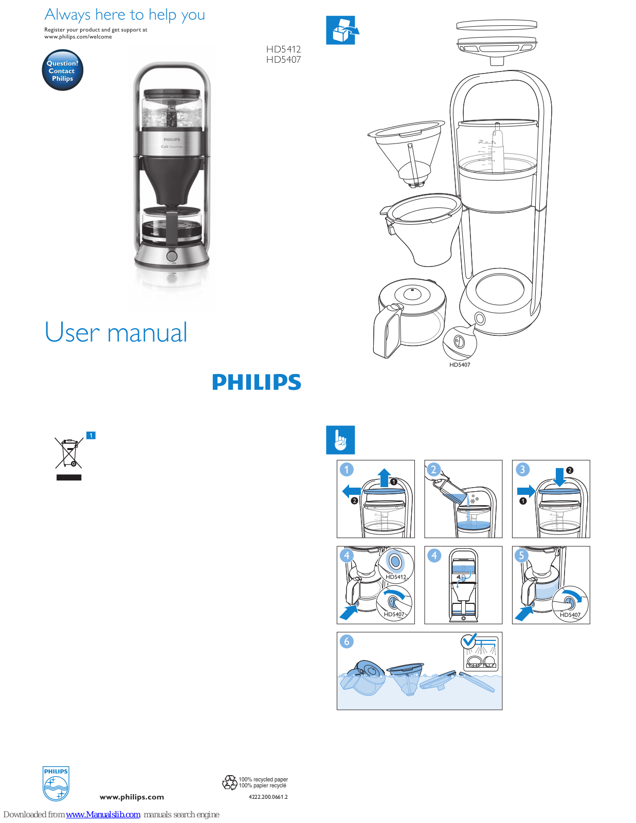 Philips HD5412, HD5407, Cafe Gourmet HD5407 User Manual