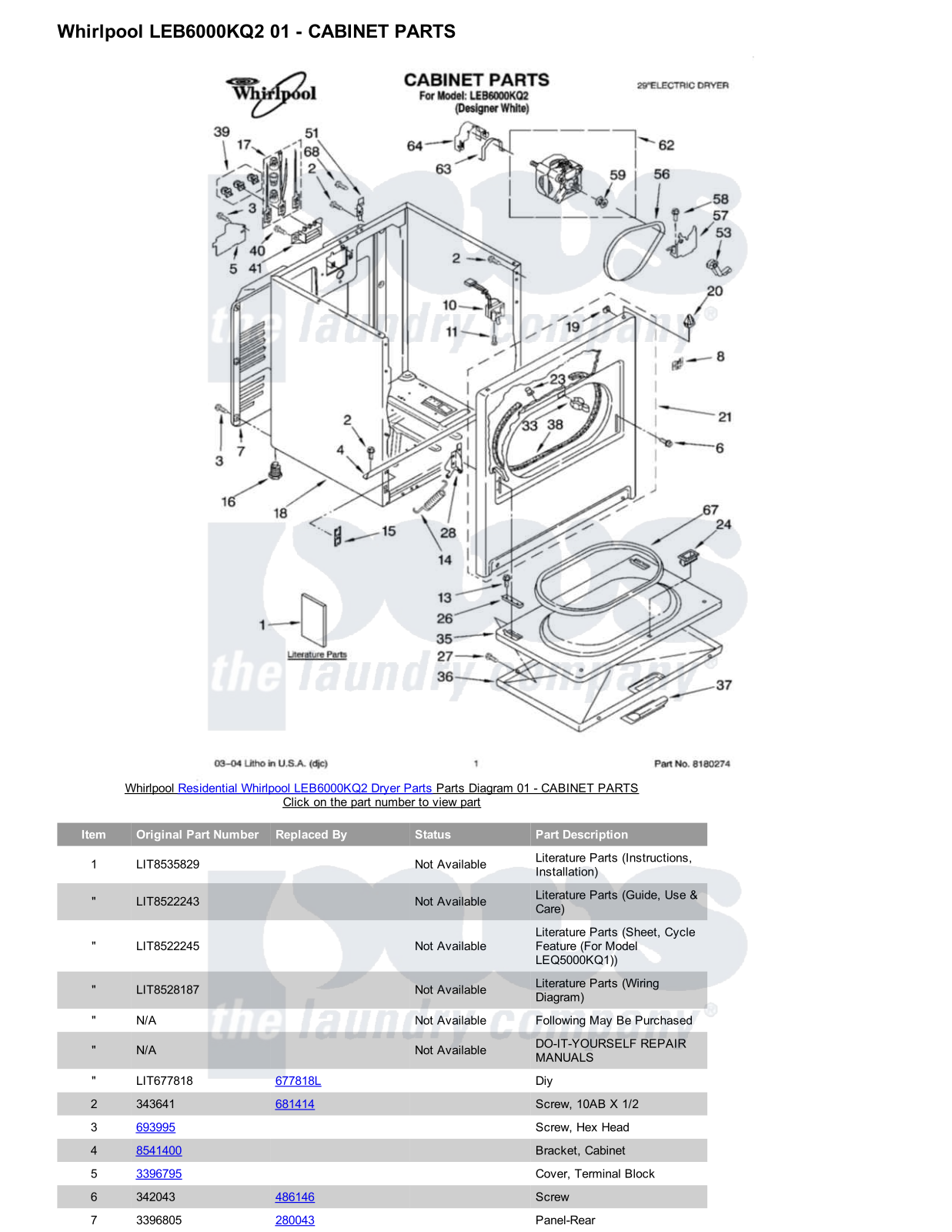 Whirlpool LEB6000KQ2 Parts Diagram