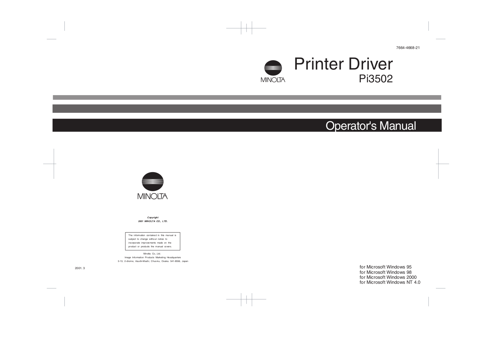 Konica Minolta DI200, PI3502, DI351, DI200F, DI251F User Manual