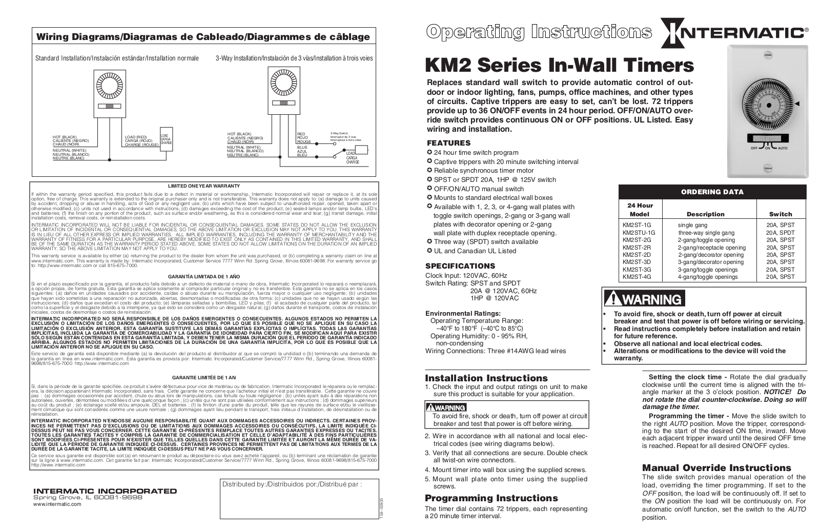 Intermatic KM2ST-1G, KM2STU-1G, KM2ST-2G, KM2ST-2R, KM2ST-2D Installation Manual