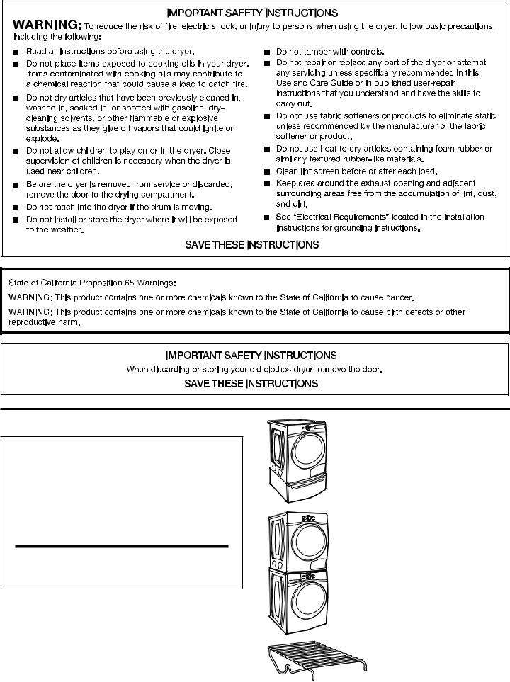 Whirlpool WED9290FC, YWED9290FC, YWED7990FW, YWED9290FW Use and Care Guide