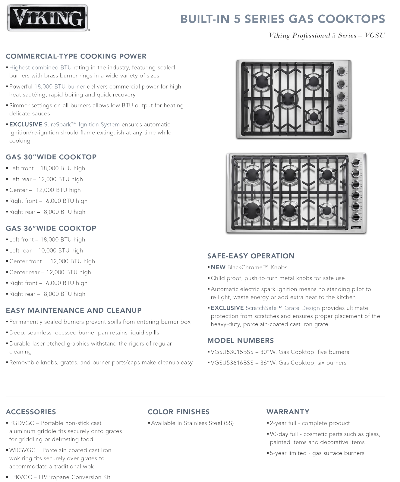 Viking VGSU53616BSSLP Specifications