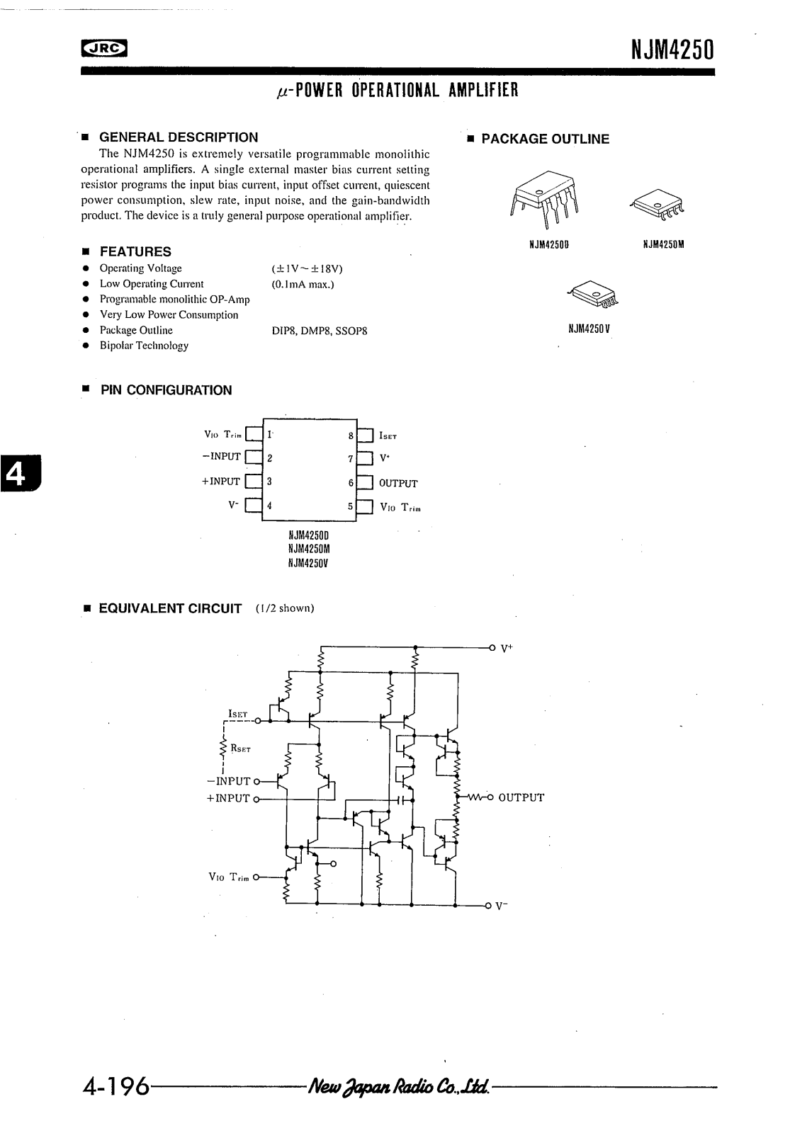 JRC NJM4250M, NJM4250D, NJM4250V Datasheet