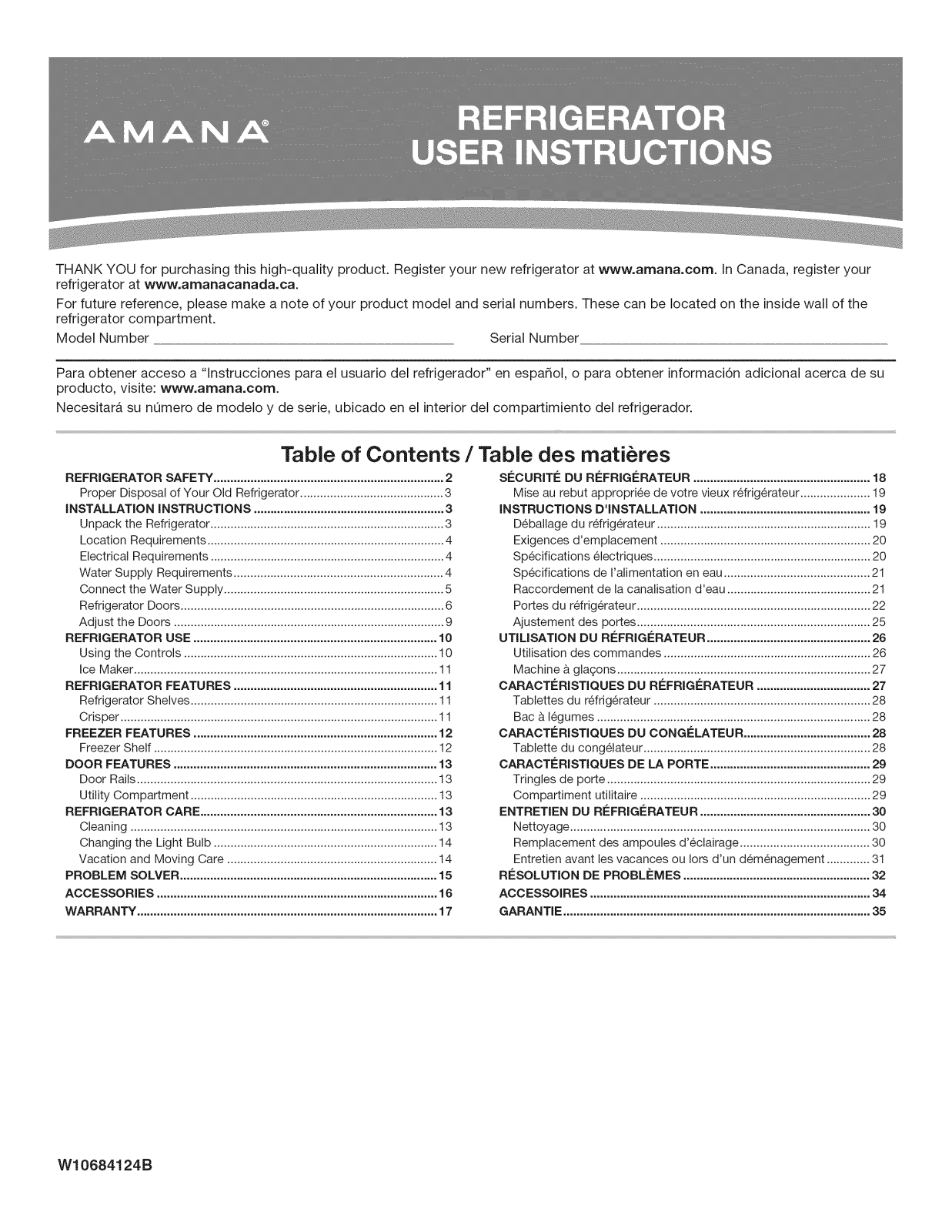 Amana ART308FFDB02, ART308FFDM01, ART308FFDW01, ART318FFDB02, ART318FFDW01 Owner’s Manual