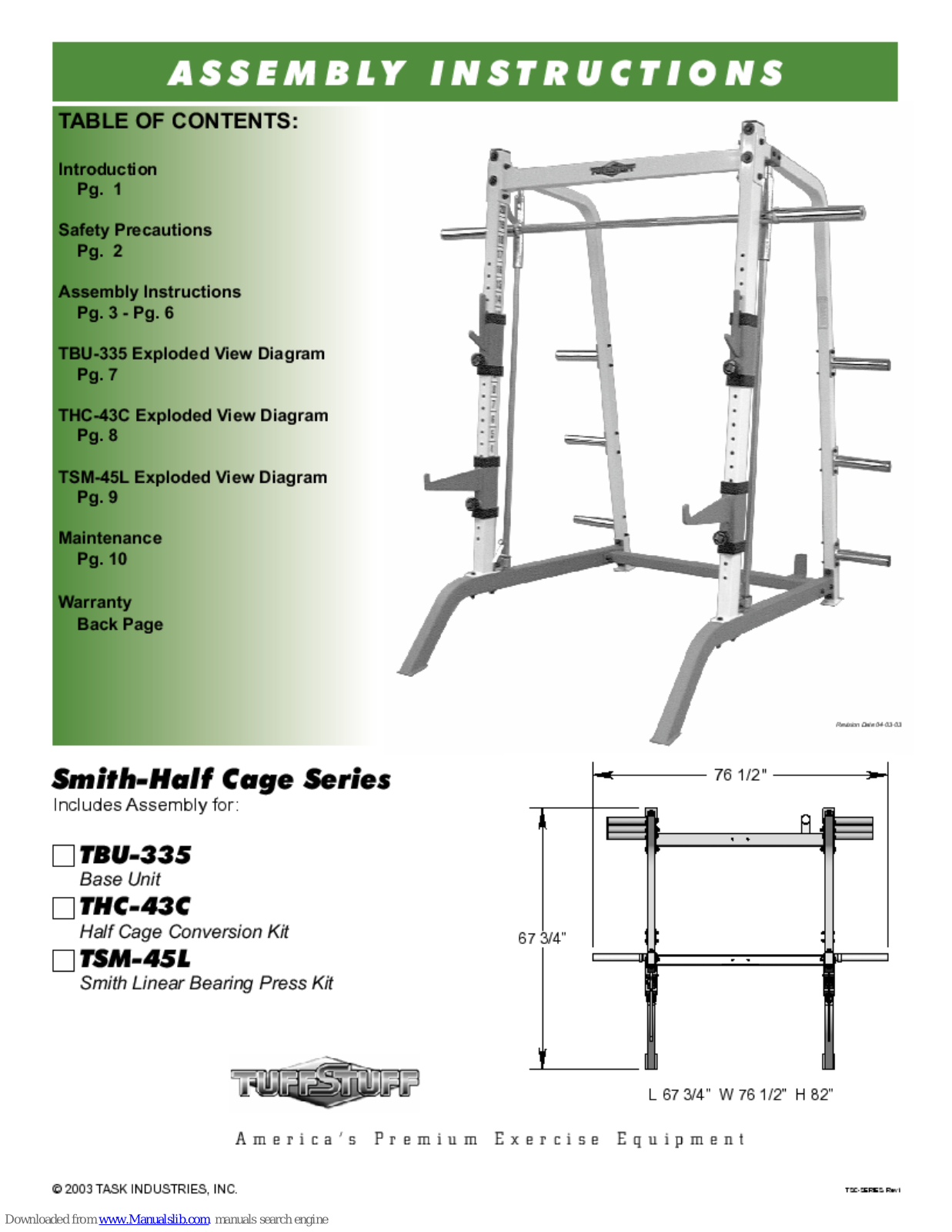 TuffStuff TBU-335, THC-43C, TSM-45L Assembly Instructions Manual