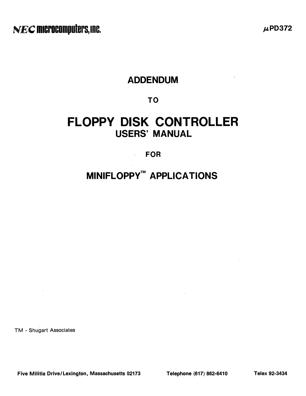 NEC uPD372_Floppy_Disk_Controller_Addendum_Apr77 Datasets - ManualMachine.com