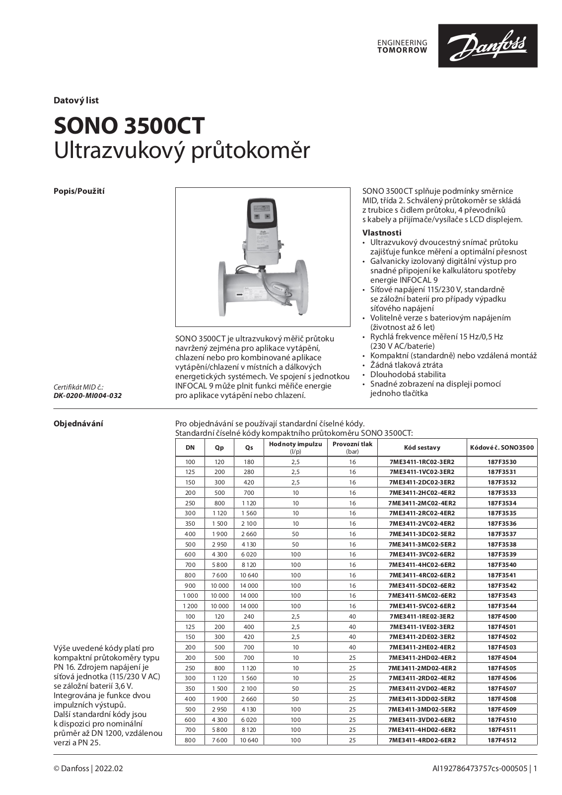 Danfoss SONO 3500CT Data sheet