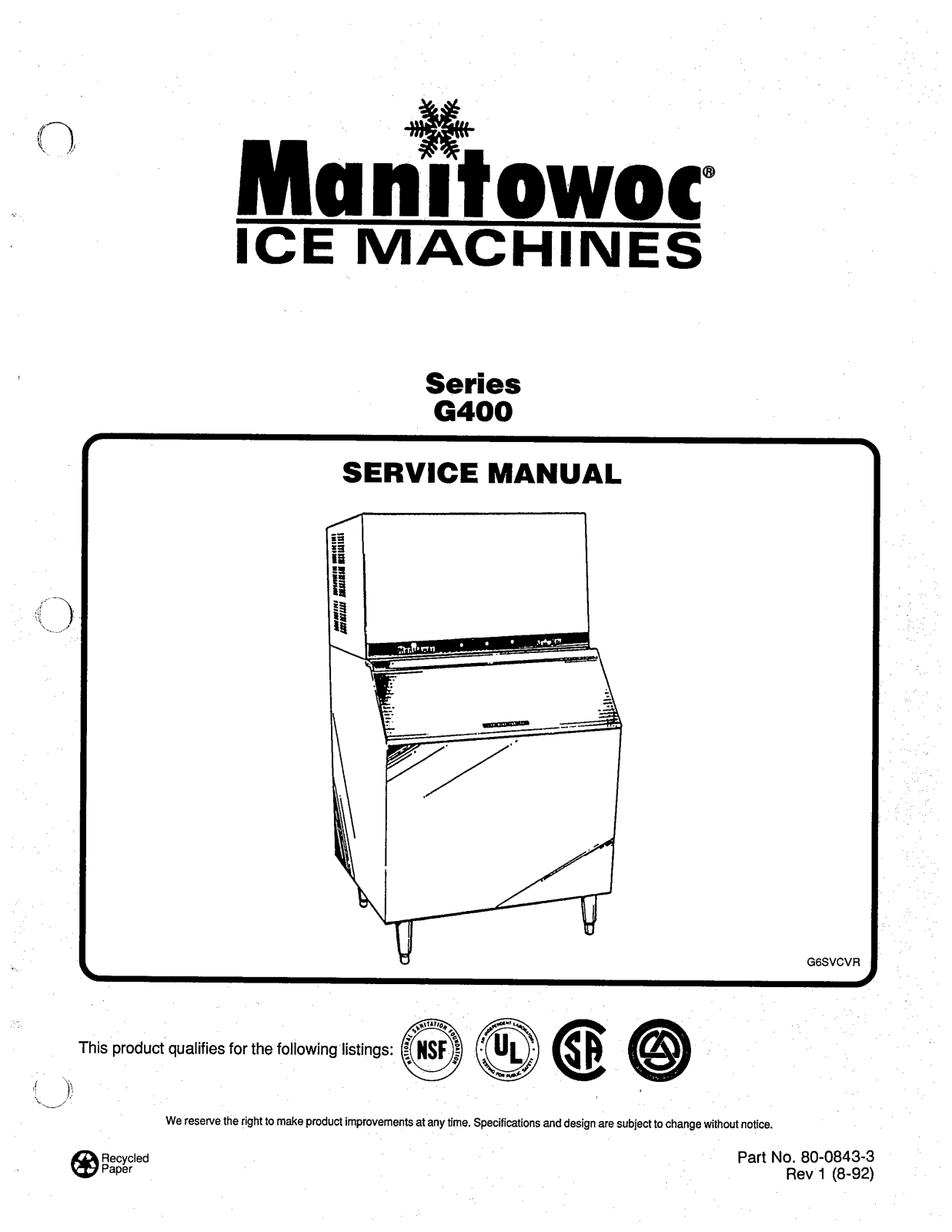 Manitowoc Ice GD-0402A Service Manual