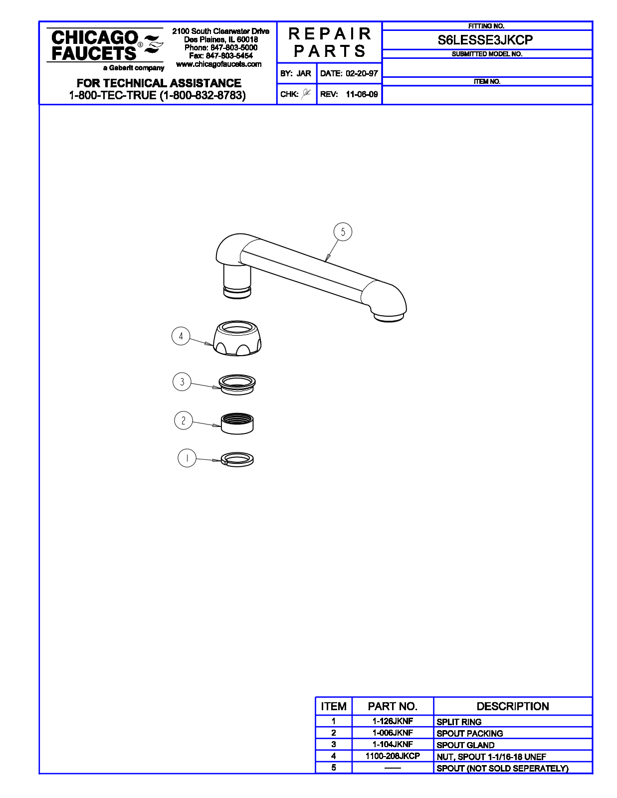 Chicago Faucet S6LESSE3JK Parts List