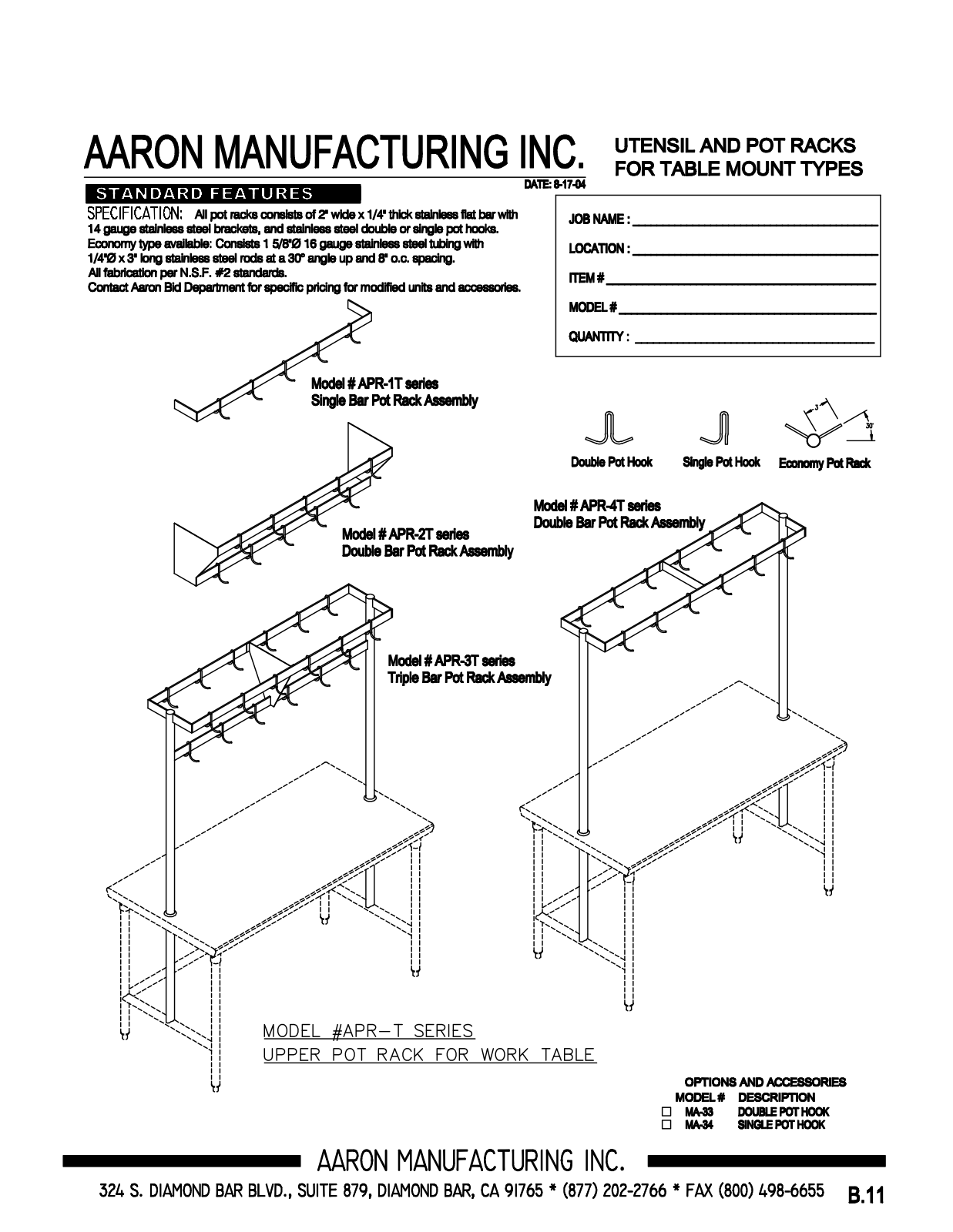 Aaron Manufacturing APR-1T-55 User Manual