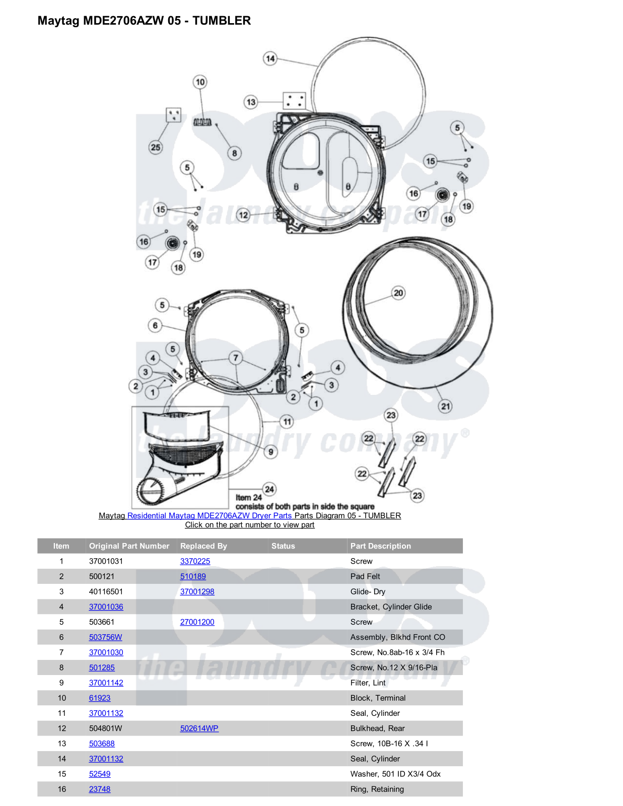 Maytag MDE2706AZW Parts Diagram