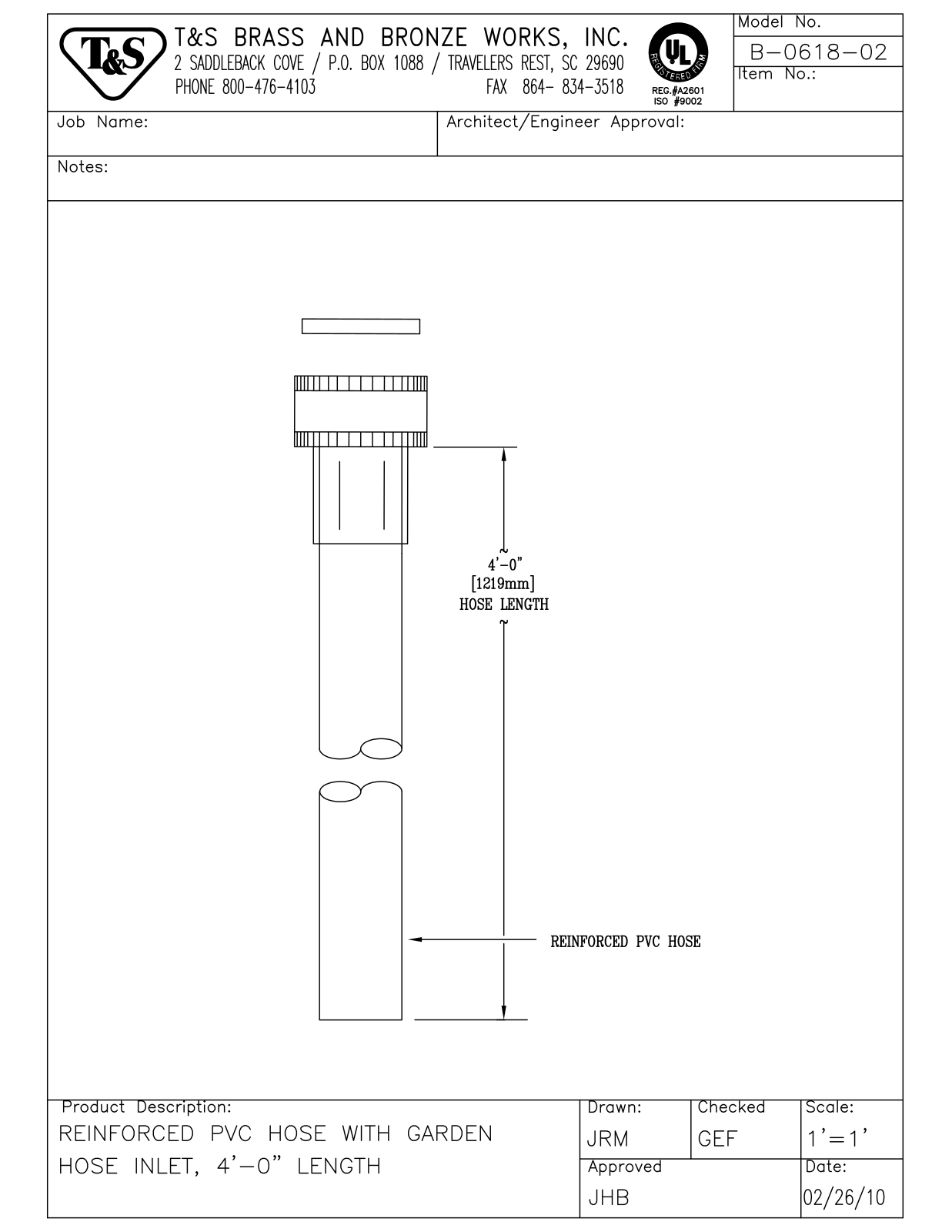 T & S Brass & Bronze Works B-0618-02 General Manual