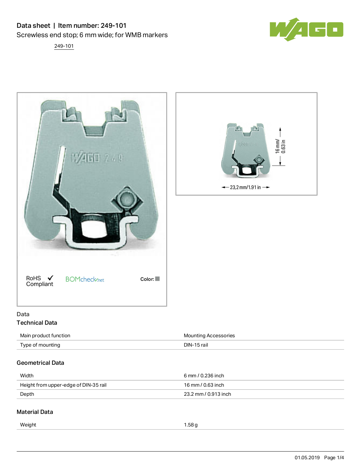 Wago 249-101 Data Sheet