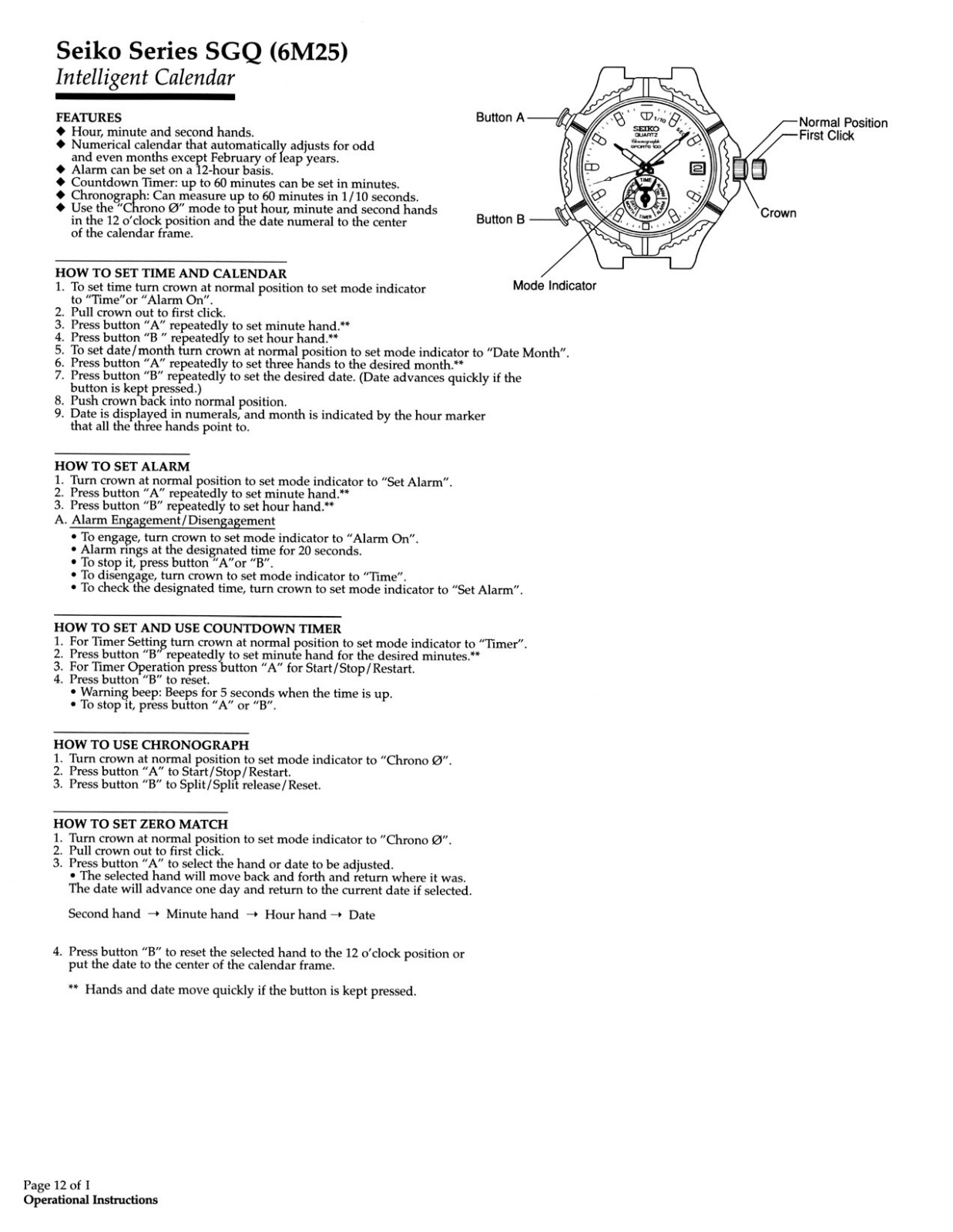 Seiko SGQ User Manual