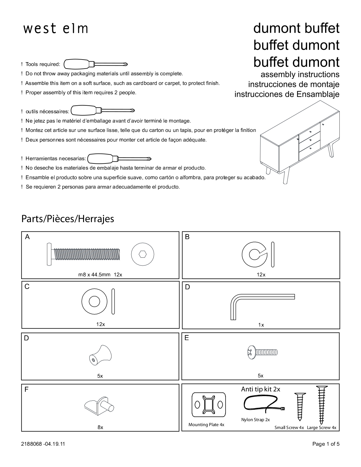 West Elm Dumont Buffet Assembly Instruction