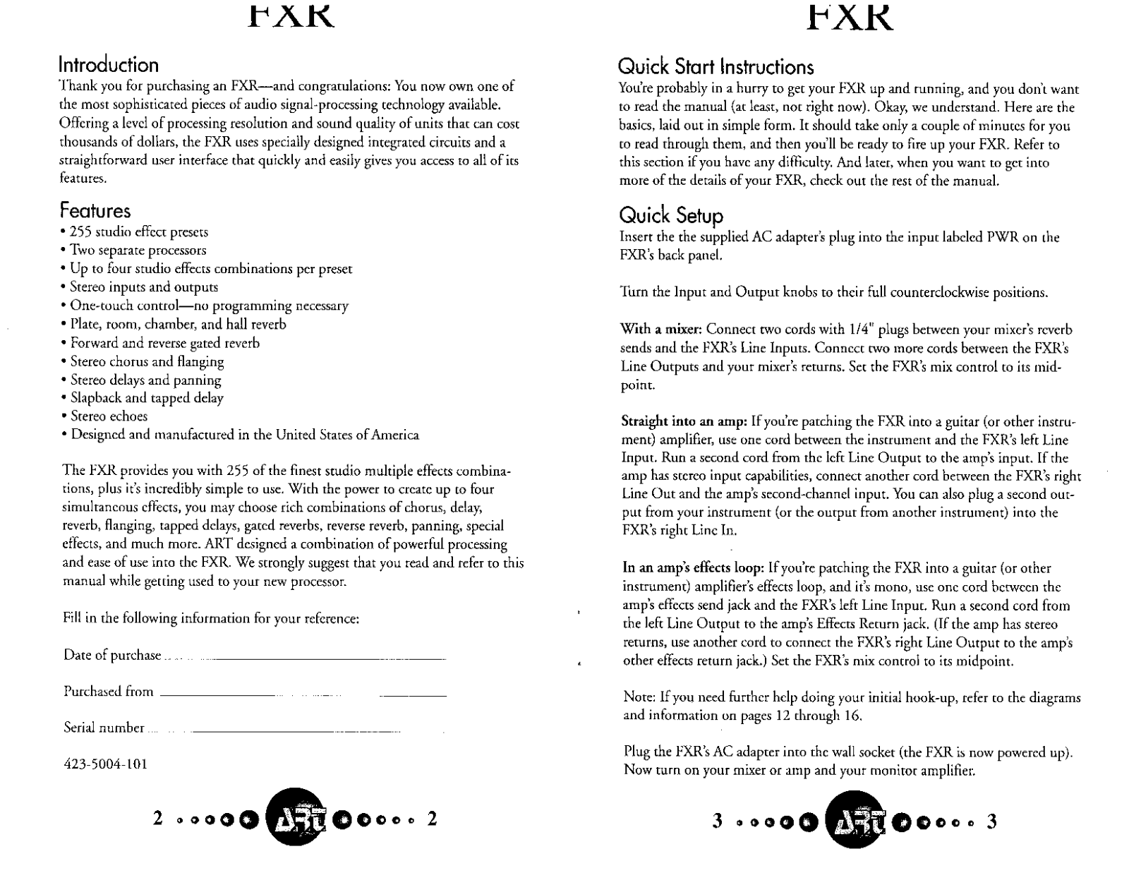 Art FXR User Manual