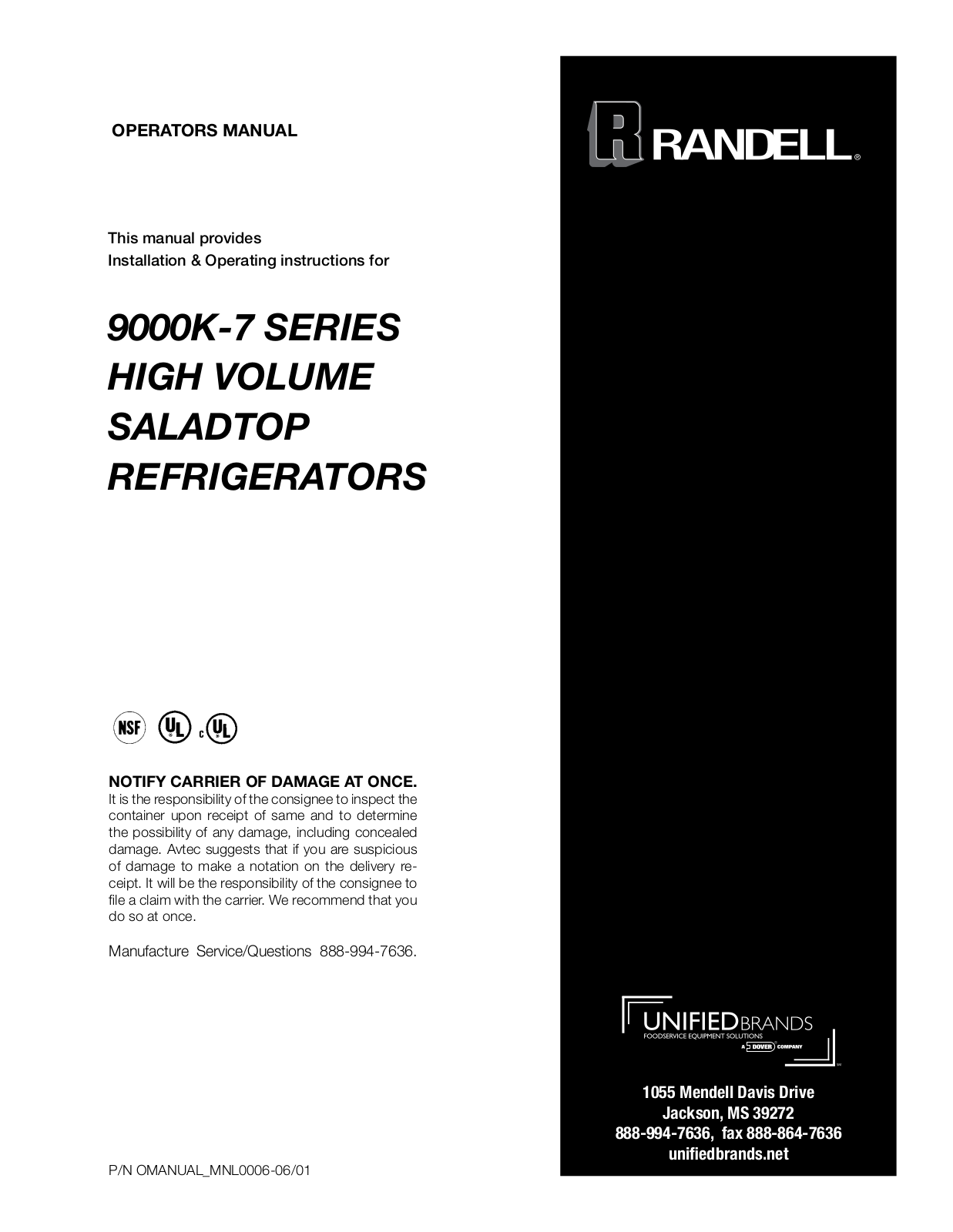 Randell 9030K-7, 9040K-7MR, 9045K-7, 9050K-7M, 9402-7 Service Manual