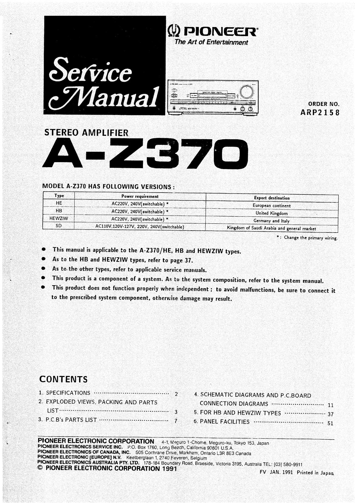 Pioneer AZ-370 Service manual