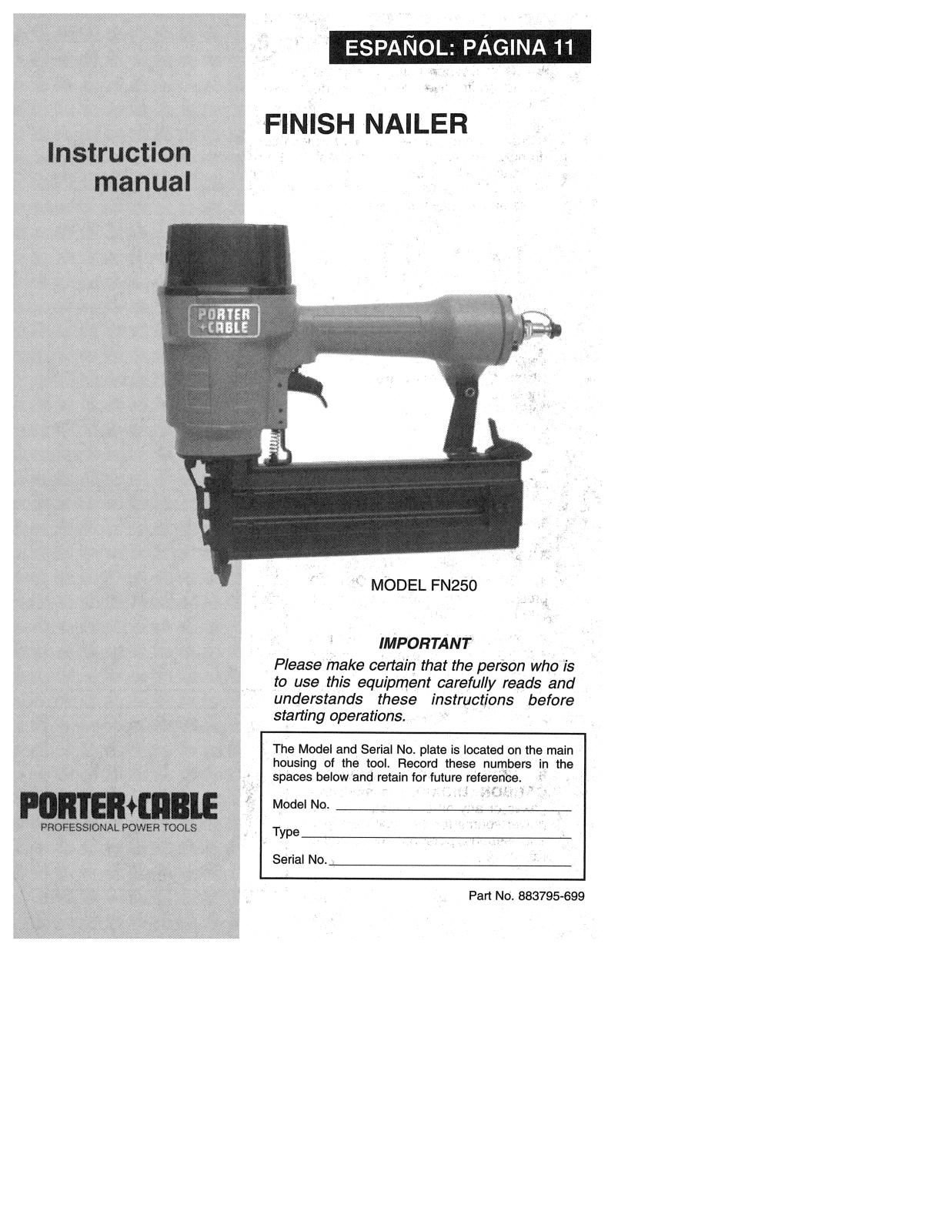 Porter-Cable FN250 User Manual